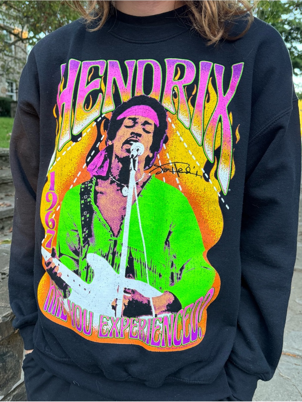 Black Hendrix Graphic Crewneck Sweatshirt - Vintage Rock Band Style